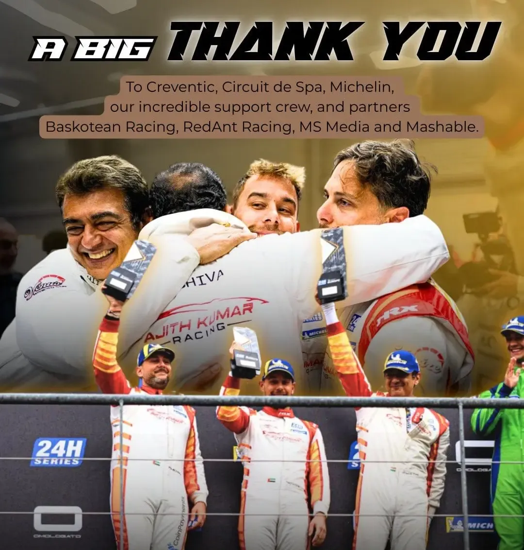 Ajith Kumar Racing Expresses Gratitude After Securing Second Place at Spa-Francorchamps