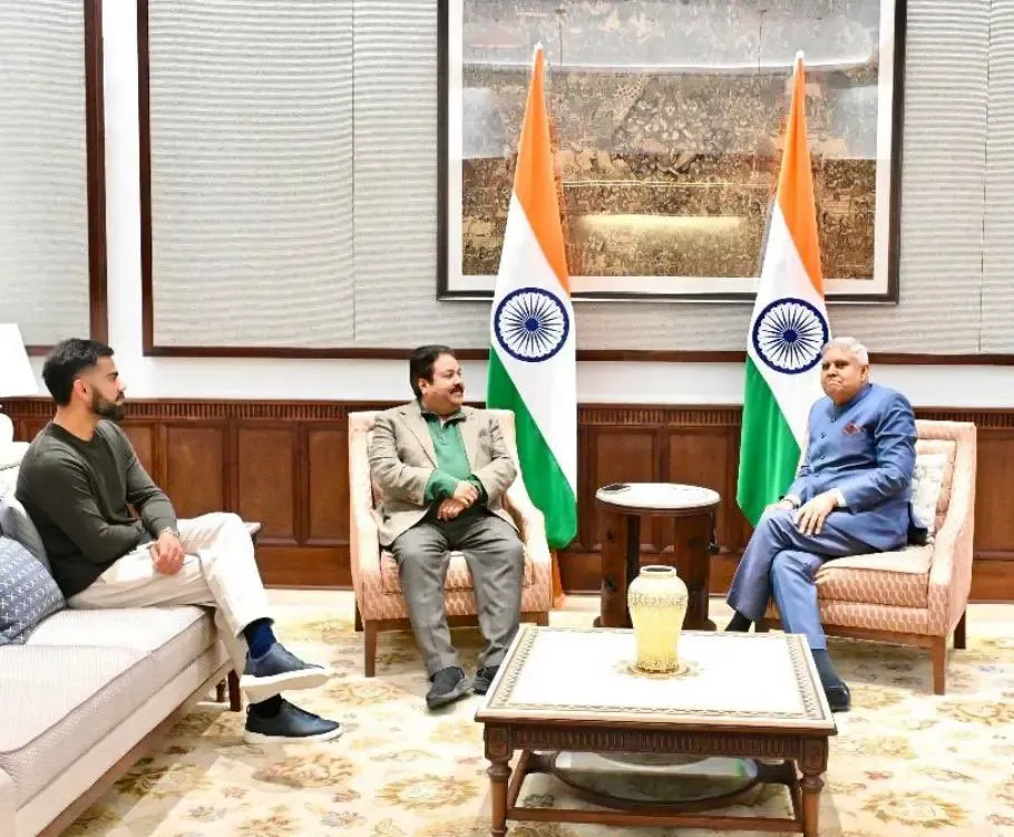 BCCI's Rajeev Shukla and Kohli Visit VP Dhankhar in New Delhi