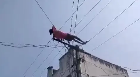 Intoxicated Individual Climbs Electric Pole and Lays on Wires in Andhra Pradesh