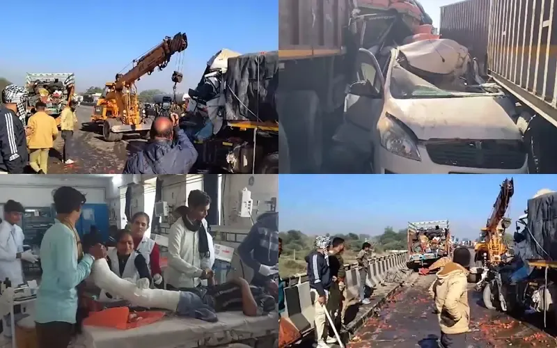 Fog-Related Incident: Multiple Vehicles Collide in Bhilwara, Rajasthan, Causing Injuries