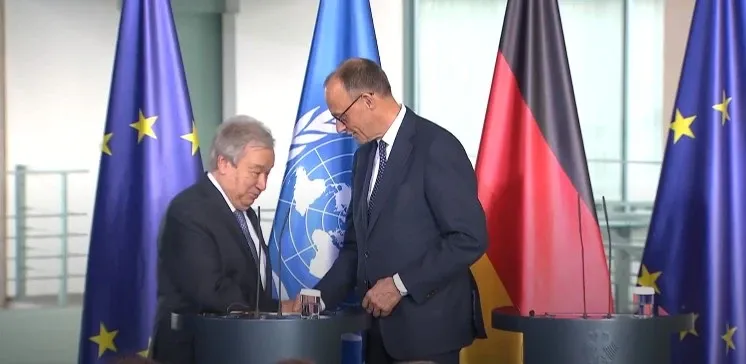 How is German Chancellor reaffirming UN support during meeting with Guterres?