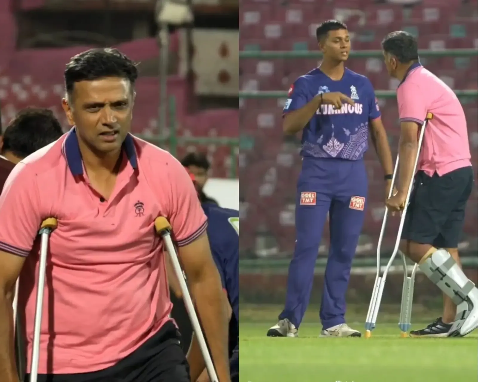 IPL 2025: Injured Coach Dravid Arrives at Rajasthan Royals Training Camp Using Crutches