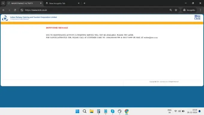 IRCTC App and Website Experience Outage, Tatkal Ticket Booking Disrupted