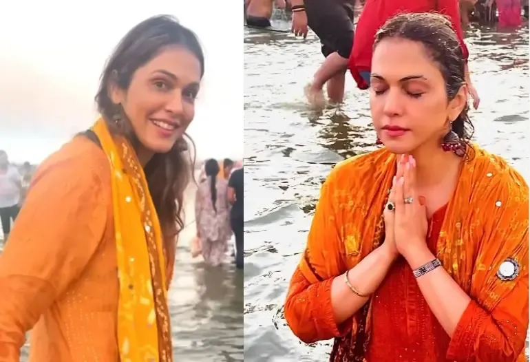 Isha Kopikar Dips into Sacred Waters at Maha Kumbh: A Family Embrace of Faith and Blessings