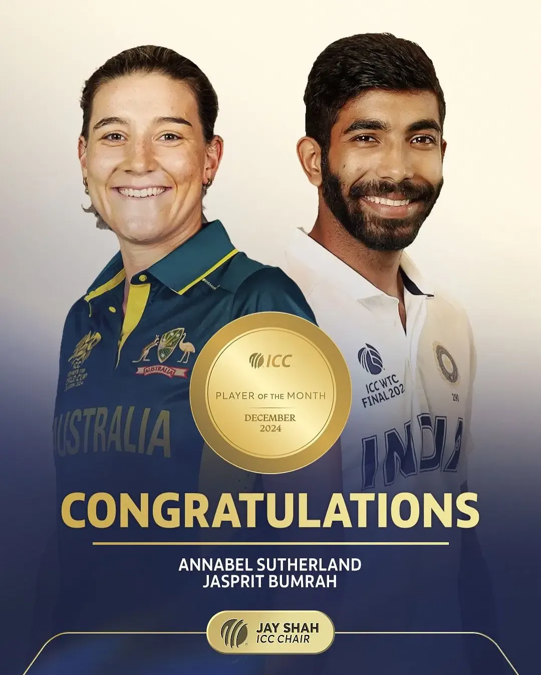 Jay Shah Commends Bumrah and Sutherland for Securing ICC December Player of the Month Awards