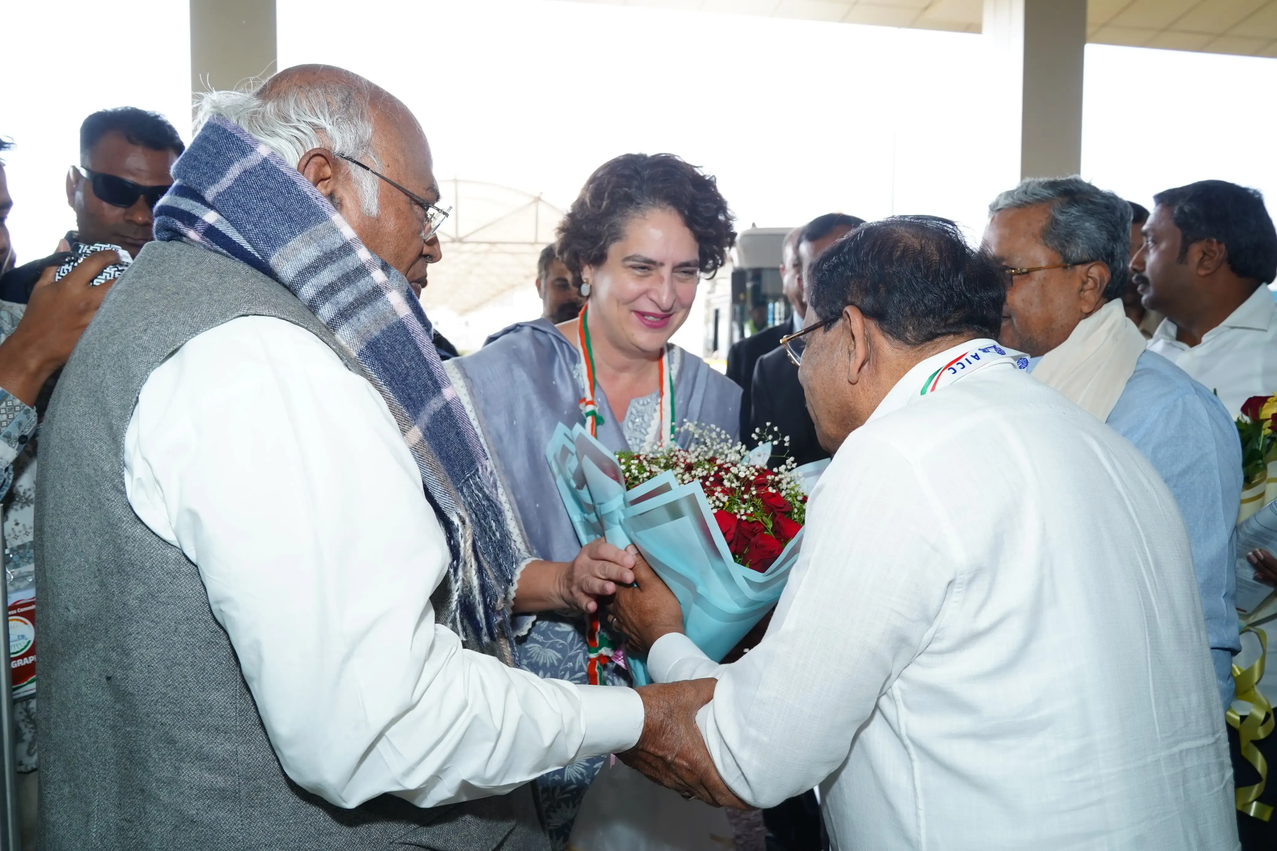 Kharge and Priyanka Attend Belagavi's 'Jai Bapu, Jai Bhim' Event