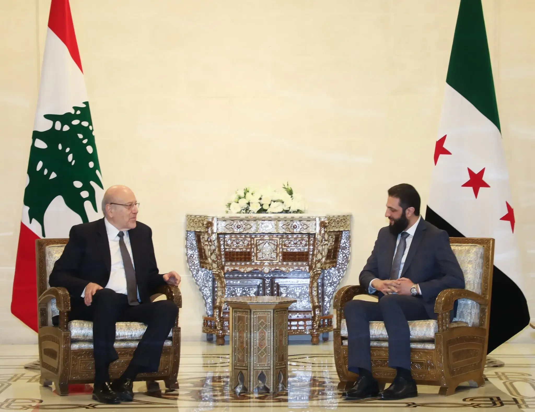 Lebanon's Caretaker Prime Minister Meets with Syria's Interim Leader in Damascus