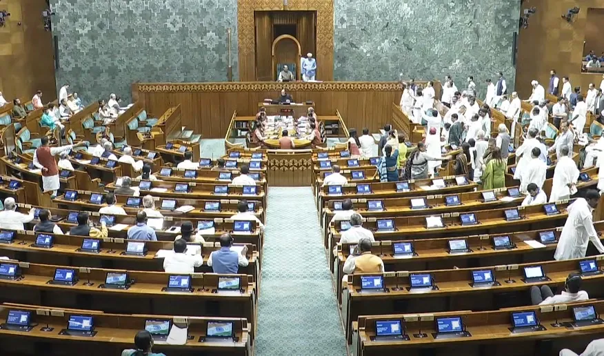 Why was the Lok Sabha adjourned till 2 pm amid Opposition protests?