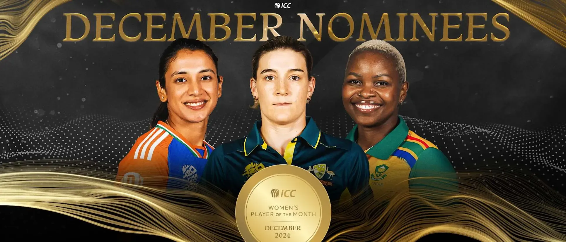 Smriti Mandhana, Annabel Sutherland, and Nonkululeko Mlaba Contend for December's ICC Women's Player Award