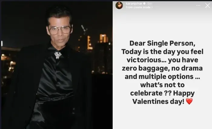 On Valentine’s Day, Karan Johar Shares a Message for Those Who Are Single