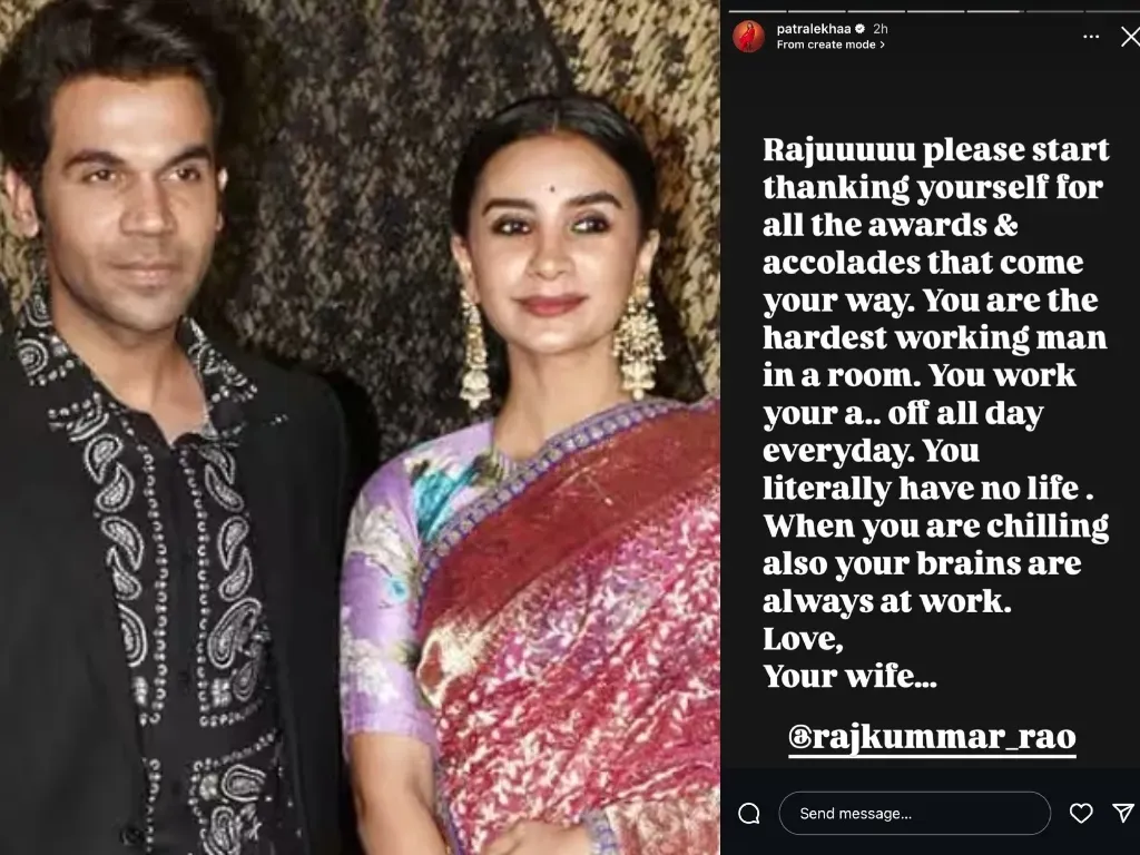 Patralekhaa Celebrates Husband Rajkummar Rao’s Work Ethic