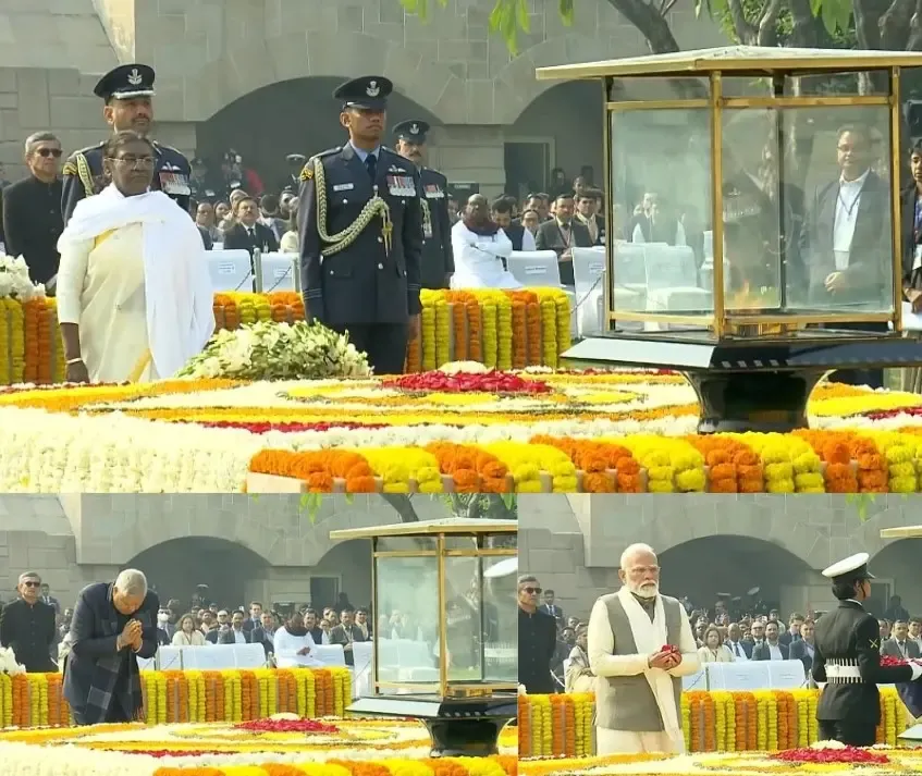President Murmu, V-P Dhankhar, PM Modi Honor Mahatma Gandhi at Rajghat