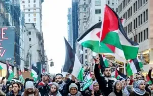 Pro-Palestine Demonstrators Protest Trump Policies in NYC