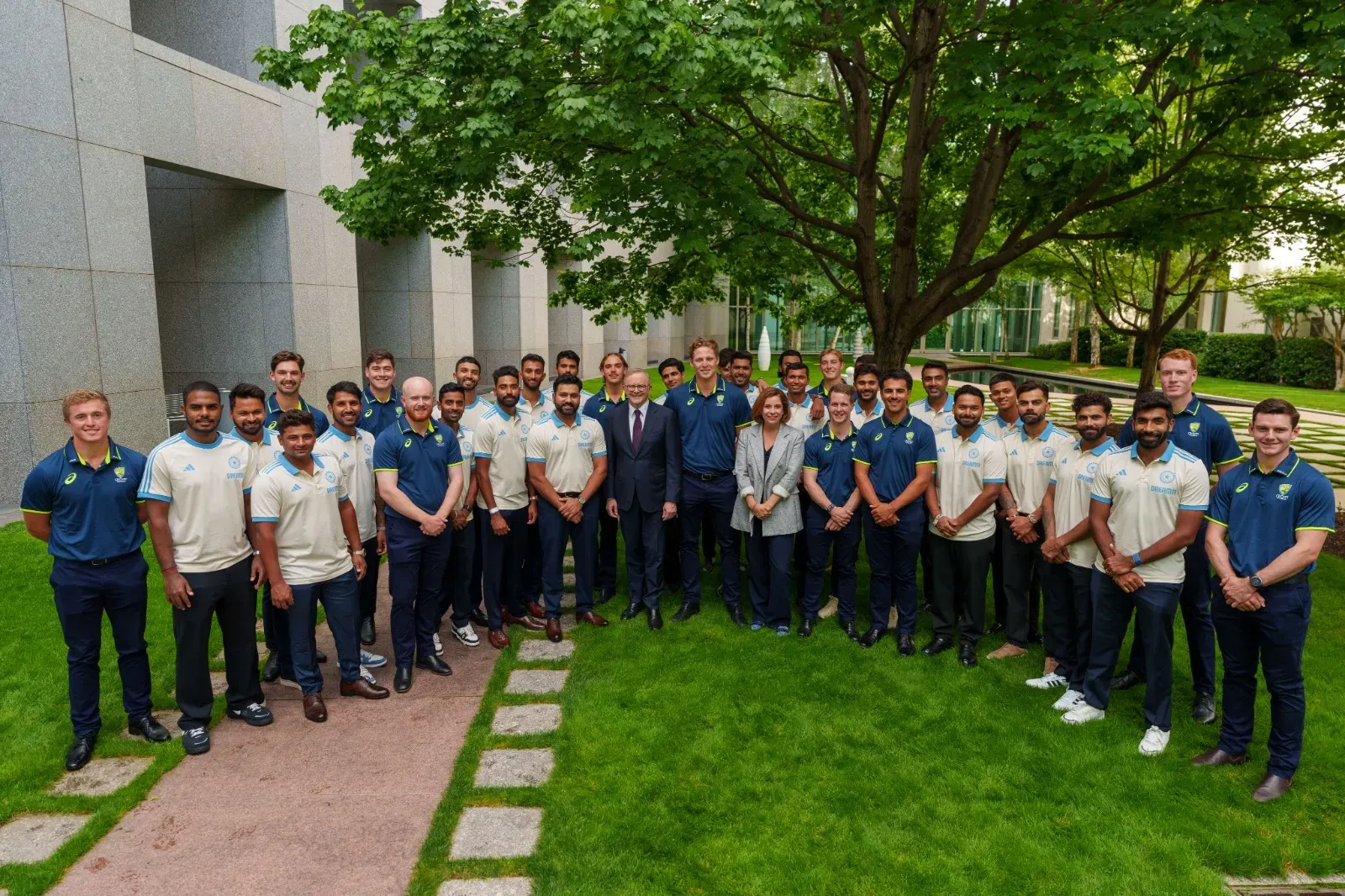 Indian Test Squad, Under Rohit's Leadership, Engages with Australian PM Anthony Albanese in Canberra Prior to Tour Match