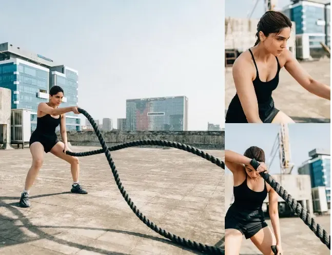 Sharvari Engages in Rigorous Battle Ropes Training for 'Alpha'