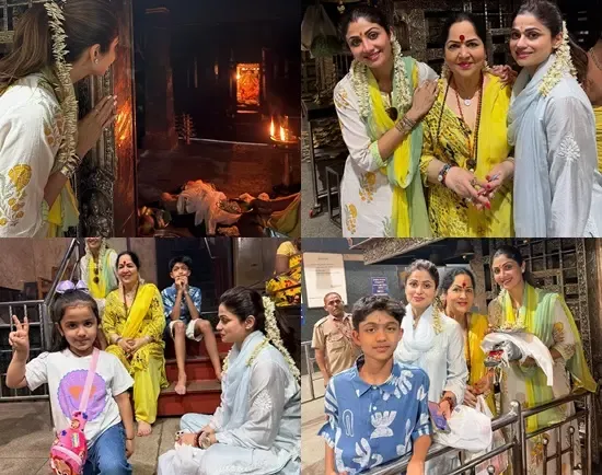 Shilpa and Shamita Shetty Pray at Shri Durgaparameshwari Temple