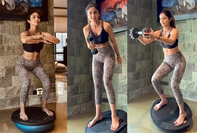 Shilpa Shetty Demonstrates Balance with Bosu Ball Workout
