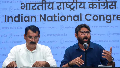 New Delhi: Congress representatives Jignesh Mevani and Lalji Desai hold a press briefing