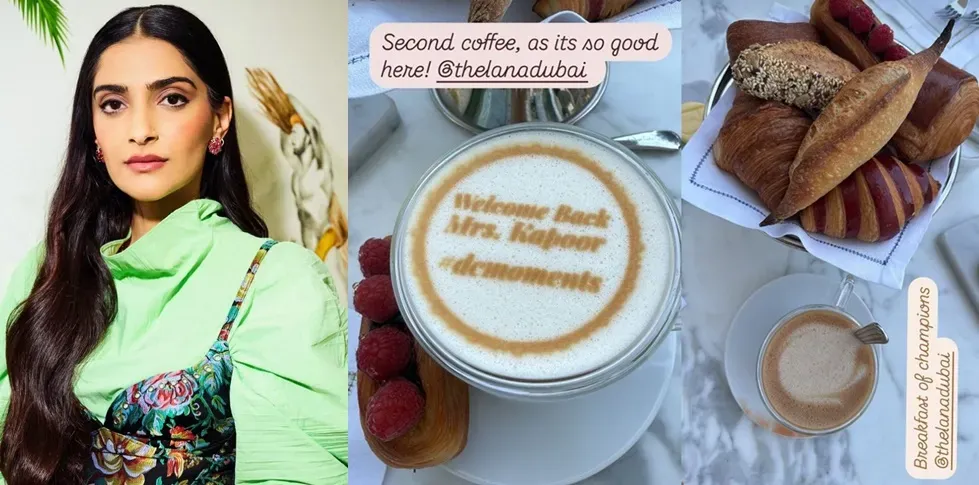 Sonam Kapoor Enjoys a Luxurious Breakfast in Dubai Featuring Coffee and Croissants
