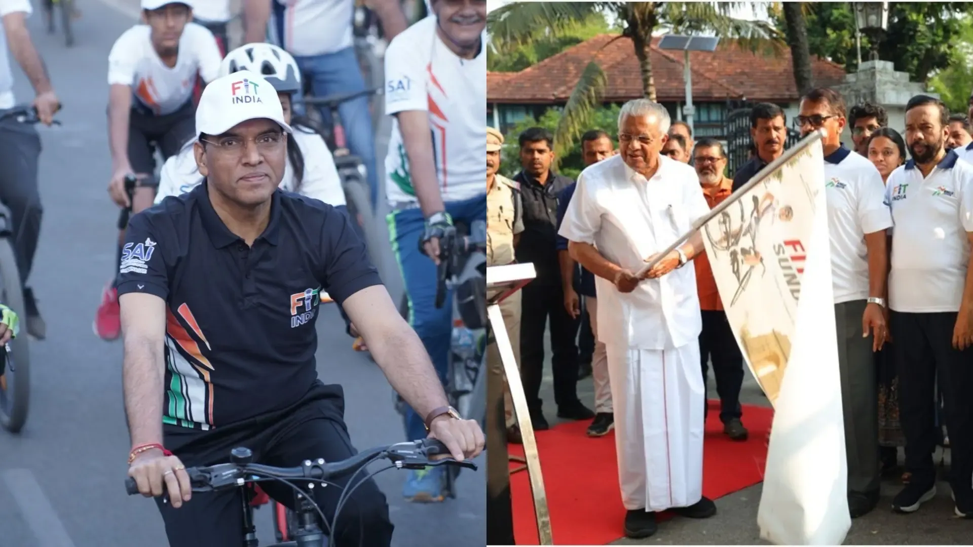 Sports Min Mandaviya, Kerala CM Pinarayi Vijayan lead Fit India Sundays on Cycle event across nation 
