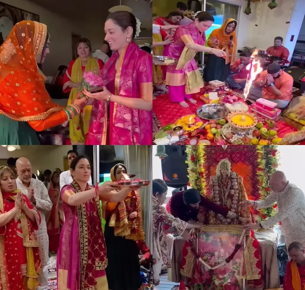 Tamannaah Bhatia Deeply Engaged in Devotion at Mata Ki Chowki During Navratri