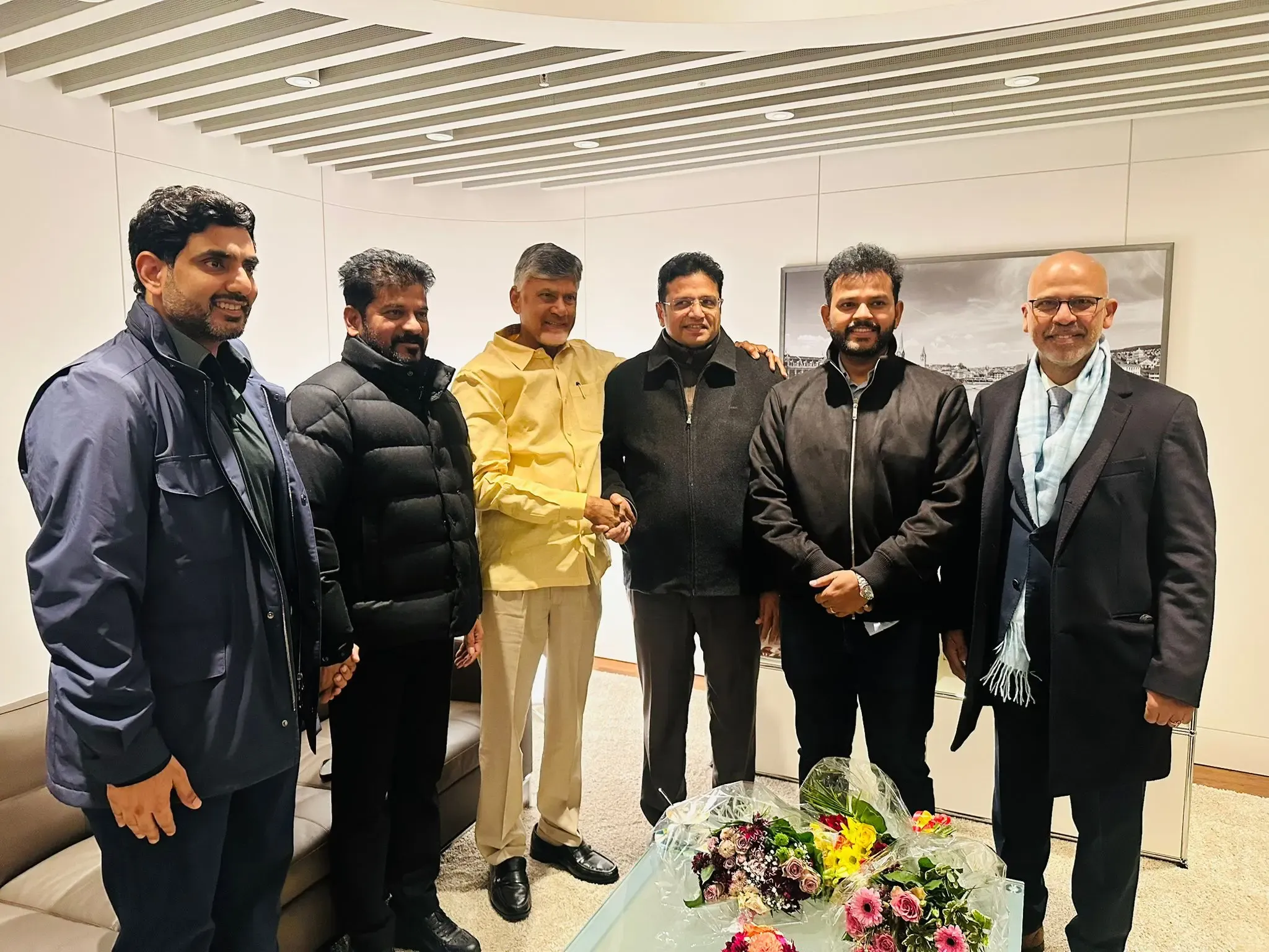 Meeting of CMs of Telangana and Andhra Pradesh at Zurich Airport
