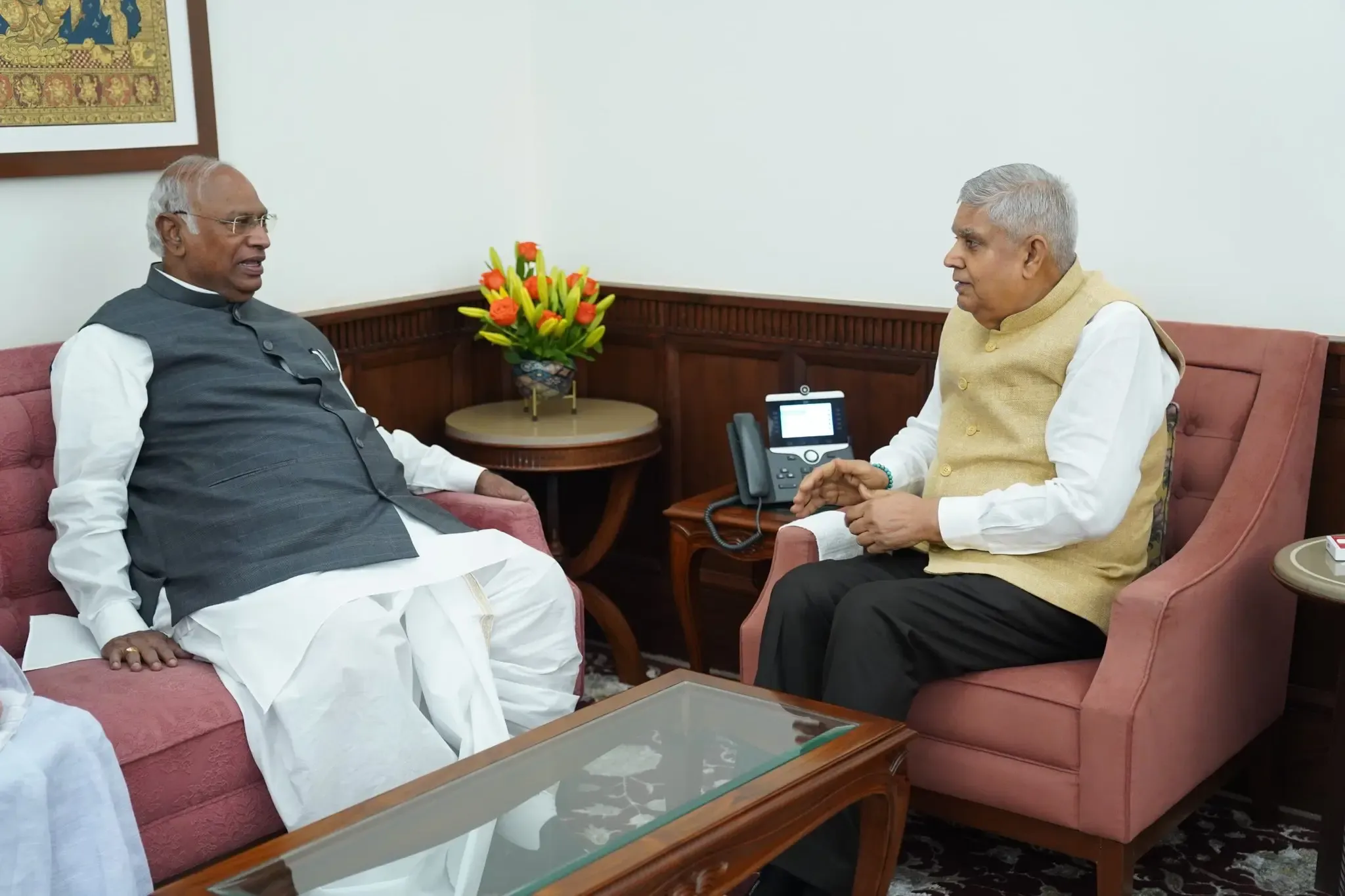 Vice President Dhankhar Resumes Duties Post Illness; Kharge Visits